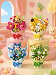 POKOJA LAND Cute Forever Flower Building Blocks Bouquet With Hidden Mini Teddy Bear, DIY Assembly Floral Brick Model, Tabletop Home Decor, Ideal Holiday Present For Girls & Lovers - Multicolor - View 1