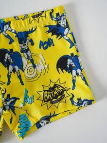 BATMAN X SHEIN 小男孩字母卡通圖案印花背心與短褲居家休閒套裝 - 黃色 - 查看 6