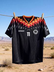 ROMWE MEN 2026 Men's Germany National Team World Cup Support Short Sleeve T-Shirt, Suitable For Spring And Summer - Black - View 1