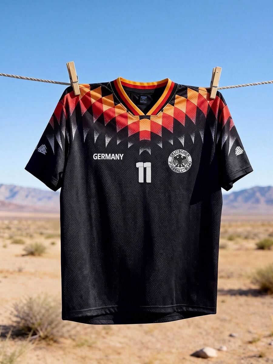 ROMWE MEN 2026 Men's Germany National Team World Cup Support Short Sleeve T-Shirt, Suitable For Spring And Summer - Black - View 1