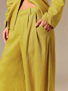 COSMINA Women's New Solid Color Pleated Pocket Suit Pants - Yellow - View 6