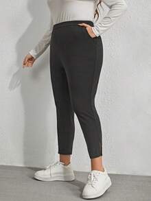 EMERY ROSE Plus Size Casual Versatile Solid Color Slim Fit Pants - Dark Grey - View 4