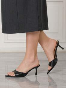 Sleekvia Sandalias de tacón alto para mujer con tacón de aguja puntiagudo, simples, cómodas y elegantes, zapatos para ir al trabajo - Negro - Ver 4