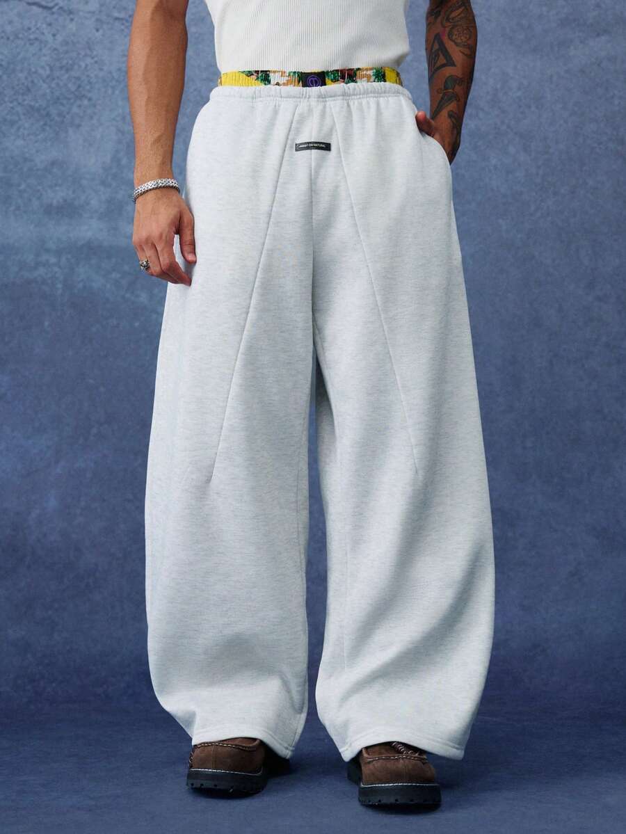 PAVTROS Men's Letter Print Denim Elastic Waist Wide Leg Casual Sweatpants - Grey - View 1
