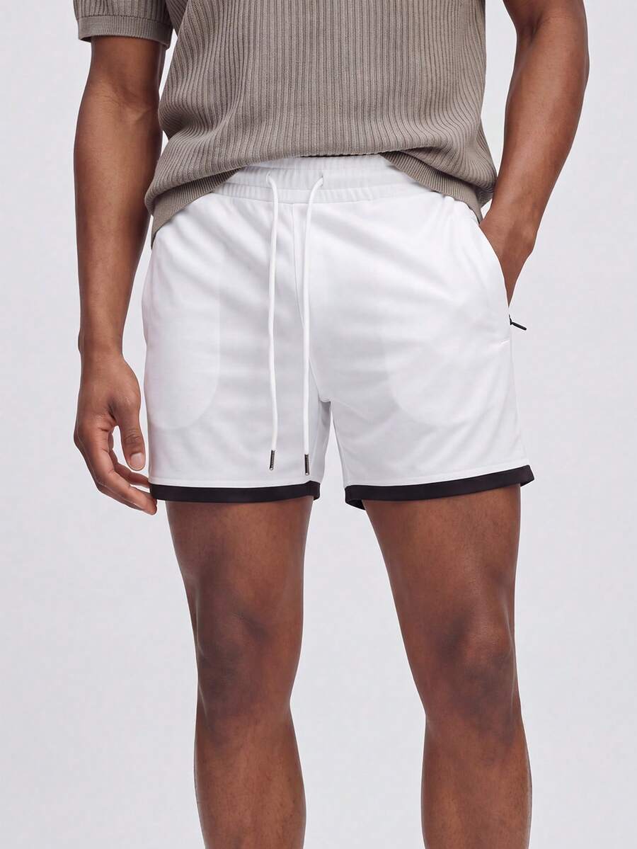 Nelvento Soul Boyfriend Style Men's Color-Block Drawstring Waist Sports Jogger Shorts, White , Lightweight, Gym - White - View 1