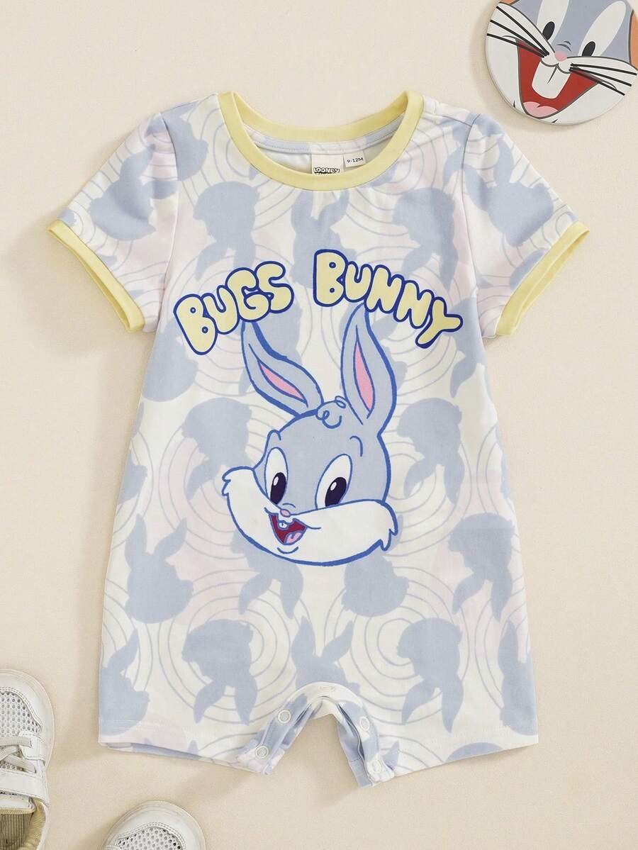 LOONEY TUNES X SHEIN 男嬰字母卡通印花休閒日常連身衣 - 彩色 - 查看 1