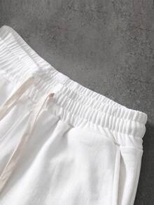 PAVTROS Men's Embossed Round Neck Tank Top And Drawstring Waist Pocket Shorts Set - White - View 6
