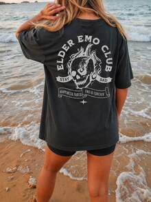 Elder Emo Club Skeleton T-Shirt - Comfortable Color - Emo Forever Ladies T-Shirt - Dark Grey - View 3