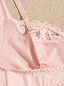 Sujetador sin aros Lullawish para mujer de color liso con patchwork de encaje romántico - Rosa vieja - Ver 6