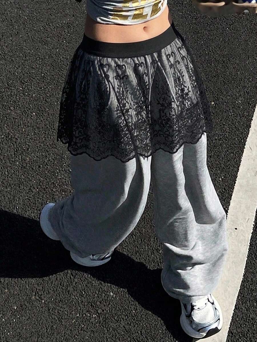 FRIFUL Women's Fashion Casual Daily Sheer Mesh Embroidered Skirt School - Black - View 1