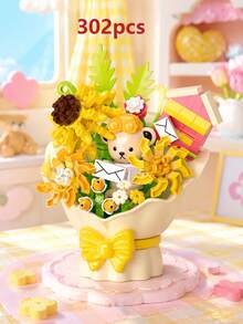 POKOJA LAND Cute Forever Flower Building Blocks Bouquet With Hidden Mini Teddy Bear, DIY Assembly Floral Brick Model, Tabletop Home Decor, Ideal Holiday Present For Girls & Lovers - Multicolor - View 4