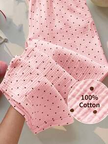 SHEIN 女童 100% 純棉波點抽繩鬆緊腰長褲 Young Girls Squishy Polka - 淺粉色 - 查看 4