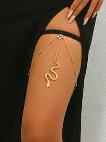 SpicyHot 1pc Women's European & American Fashion Body Chain With Rhinestone Gold Snake Pendant & Tassel Leg Chain - Gold - View 1