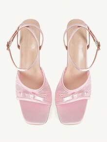 CUCCOO CHICEST Women Shoes Classic Fashion Women's High Heels Sandals Slim Heel Square Mesh Bow Design Workplace Commuting Sexy Wear Women's Shoes - Pink - View 2