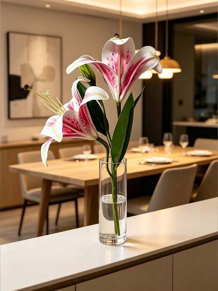 1/2支百合花仿真花装饰卧室客厅梳妆台仿真花室内装饰假花萱草花粉色/蓝色/白色 - 彩色 - 查看 1