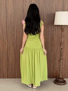 Yasmeen Edit Yasmeen Edit Spring New Design Sense High Street Elegant Loose Tall Slim Off Shoulder Retro Sexy Fitted Velvet Versatile Comfortable Outdoor Green Set Summer - Green - View 2