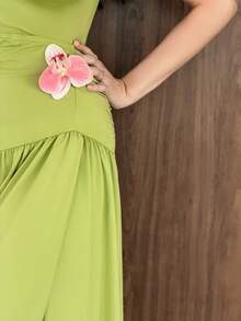 Yasmeen Edit Yasmeen Edit Spring New Design Sense High Street Elegant Loose Tall Slim Off Shoulder Retro Sexy Fitted Velvet Versatile Comfortable Outdoor Green Set Summer - Green - View 5