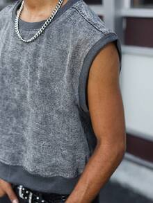 QuarKem Men's Street Style Casual Pullover Dark Grey Denim Vest - Dark Grey - View 6