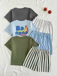 SHEIN Vintaside Kids 男嬰男孩多件套裝圓領短袖簡約休閒百搭可愛T恤與時尚休閒短褲套裝，適合外出、露營、野餐、日常休閒、幼兒園、學校或度假旅行穿著 - 彩色 - 查看 4