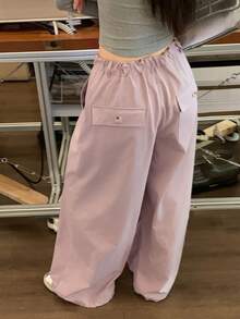 DAZY Pantaloni lunghi da donna a gamba ampia e morbida, tinta unita, casual, per vacanze estive e scuola - Rosa - Visualizzare 4
