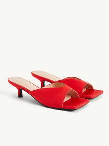 CUCCOO CHICEST Open Toe Heeled Mules Back To School Shoes College Student Shoes Spring Shoes Spring Break Easter For Christmas - Red - View 2