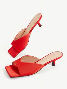 CUCCOO CHICEST Open Toe Heeled Mules Back To School Shoes College Student Shoes Spring Shoes Spring Break Easter For Christmas - Red - View 4