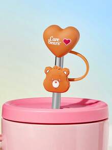 SHEIN X Care Bears 可愛心形吸管套 防塵可重複使用吸管尖蓋 不含吸管 送禮創意 派對 節日 情人節 飲用水用 - 棕色 - 查看 2