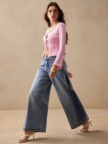 Willow Rêve Women's Wide Leg Loose Casual Versatile Denim Jeans With Pockets Women's Fall Teacher Pants - Blue - View 5