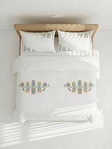 Veyra Day 2/3 PiecesBedding Set, 100% Polyester, Embroidered Floral Pattern Duvet Cover Set. Includes 1 Duvet Cover + 1 Or 2 Pillowcases, No Inner Filling Included, Ideal For Bedroom & Bed Decoration. - White - View 6