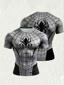 GymBeat Men's Spider Print Raglan Short Sleeve Sports T-Shirt - Black - View 6