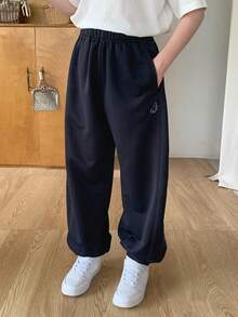 DAZY Tween Girl Casual, Everyday, Commuting Minimalist Versatile Star Pattern Slant Pocket Wide Leg Pants, Suitable For Spring, Summer, Autumn - Navy Blue - View 7