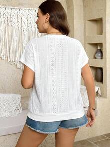 SHEIN LUNE Plus Size Summer Casual Elegant Solid Color Textured T-Shirt Formal White Dinner Office - Multicolor - View 2