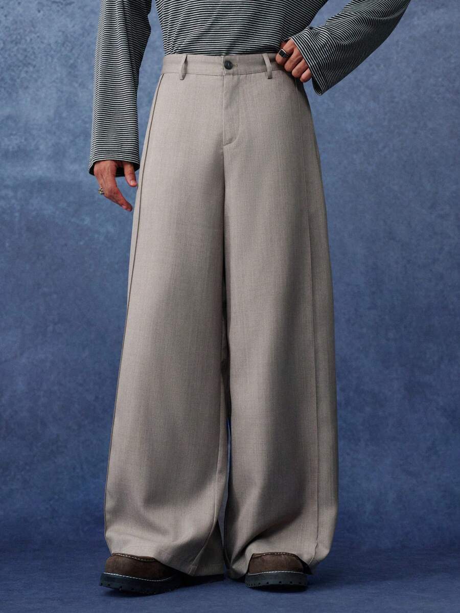 PAVTROS Men's Solid Color High Waist Wide Leg Loose Casual Long Pants - Khaki - View 1