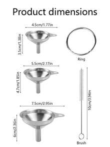 3 Sizes Stainless Steel Funnel Set With Filter Strainer & Cleaning Brush, Detachable Hanging Metal Funnels, Multi-Purpose Transfer Tool For Liquid Powder Oil Spice Wine, Easy Clean Kitchen Canning Bottling Accessory - View 5