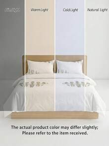 Veyra Day 2/3 PiecesBedding Set, 100% Polyester, Embroidered Floral Pattern Duvet Cover Set. Includes 1 Duvet Cover + 1 Or 2 Pillowcases, No Inner Filling Included, Ideal For Bedroom & Bed Decoration. - White - View 11