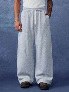 PAVTROS Men's Drawstring Waist Pocket Wide Leg Loose Casual Sweatpants - Grey - View 1