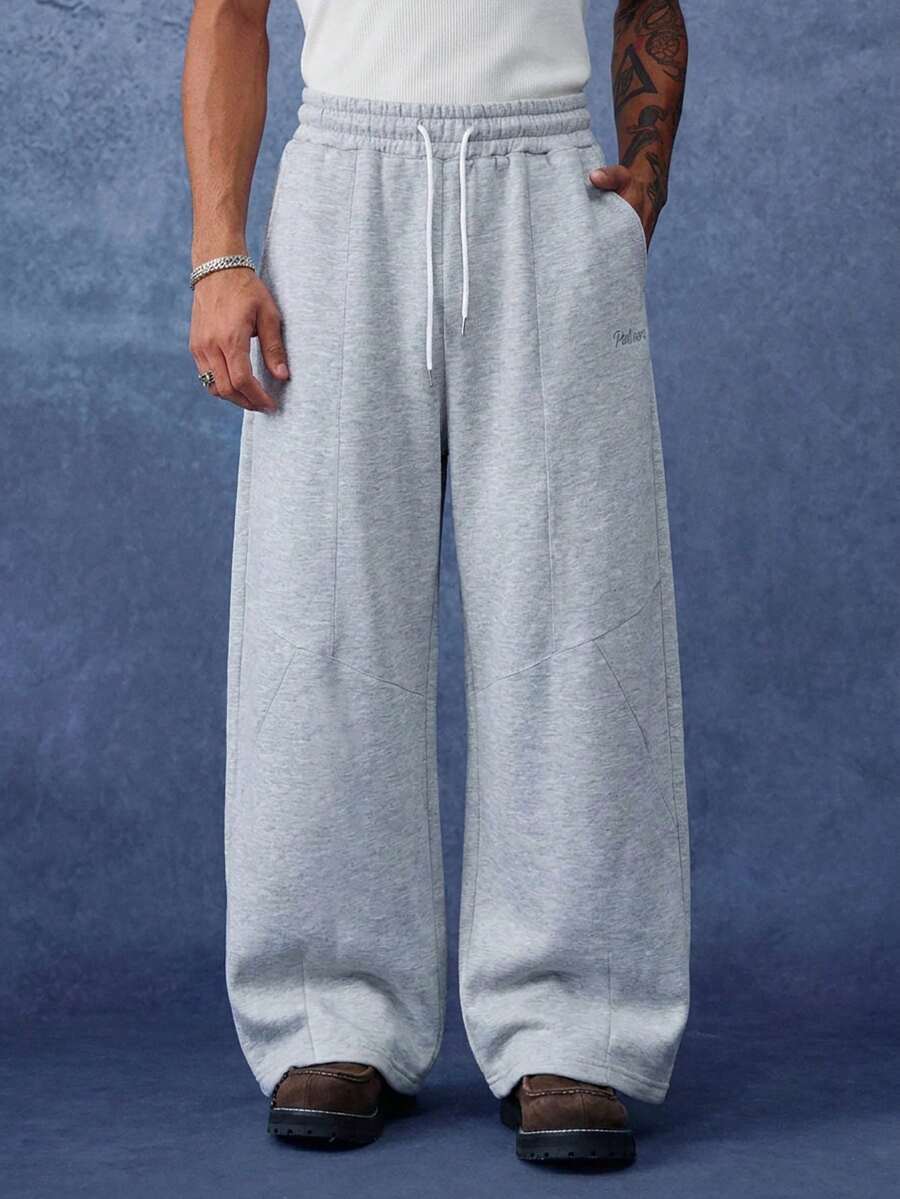 PAVTROS Men's Drawstring Waist Pocket Wide Leg Loose Casual Sweatpants - Grey - View 1