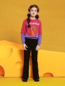 TOM & JERRY X SHEIN Tween Girls' Cartoon And Letter Pattern Sweater - Multicolor - View 6