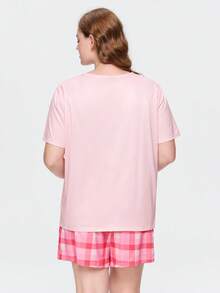 Bonmuse Plus Size 3-Piece Pajama Set For Women, Cool Short Sleeve Top, Shorts And Long Pants, Round Neck Pullover, Comfortable Loose Fit, Cute Dachshund Dog Graphic Print, Suitable For Home, Vacation, Holiday, Party, Beach, And Casual Wear, All Seasons - Pink - View 2
