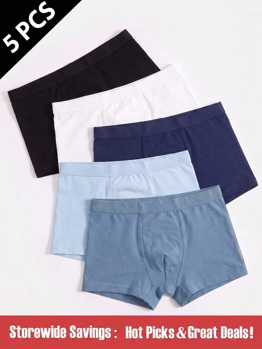 SHEIN 5件組 男童幼兒多色紅藍系列簡約基礎學院風印花四角內褲 - 彩色 - 查看 1
