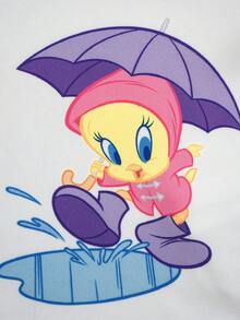 LOONEY TUNES X SHEIN 女嬰卡通印花圓領短袖T恤短褲套裝 - 紫色 - 查看 4