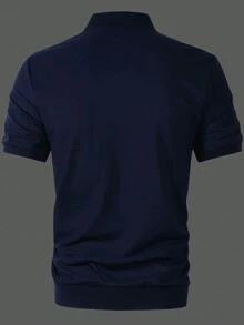 Manfinity Homme 男士休閒極簡條紋短袖 Polo 衫，適合通勤與辦公 - 彩色 - 查看 2