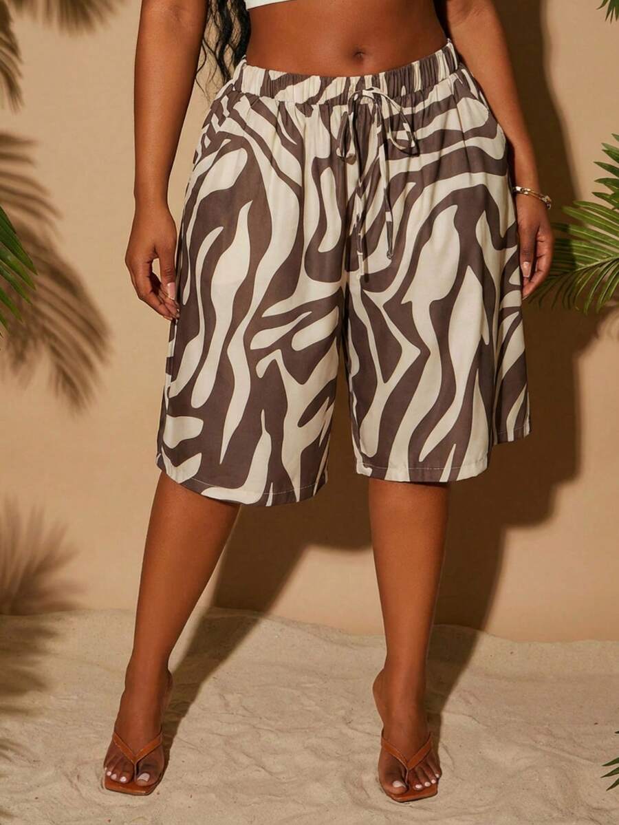 SHEIN SXY 大码休闲宽松印花短裤