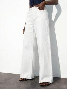 Maija Women's Fashion Versatile Button Pocket Loose Fit Jeans - White - View 4