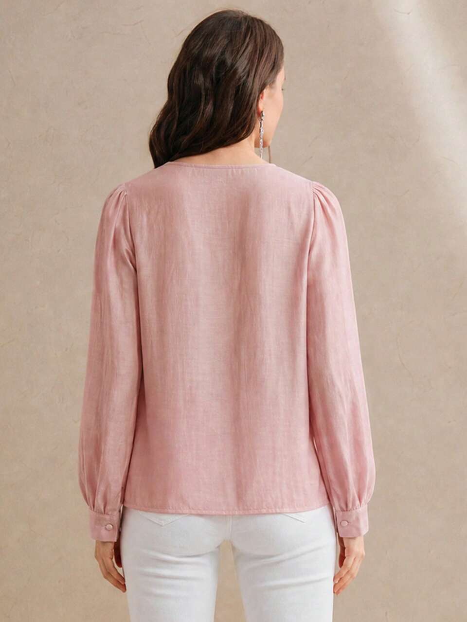 Anewsta Women's New Summer Early Autumn Pink Gentle Elegant V-Neck Long Sleeve Multi-Layer Ruffle Tie Blouse Top Elegant Party Holiday Vacation Outfit