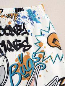 LOONEY TUNES X SHEIN Tween Boy Cartoon Print Crew Neck Short Sleeve Top And Casual Shorts Set - Multicolor - View 5