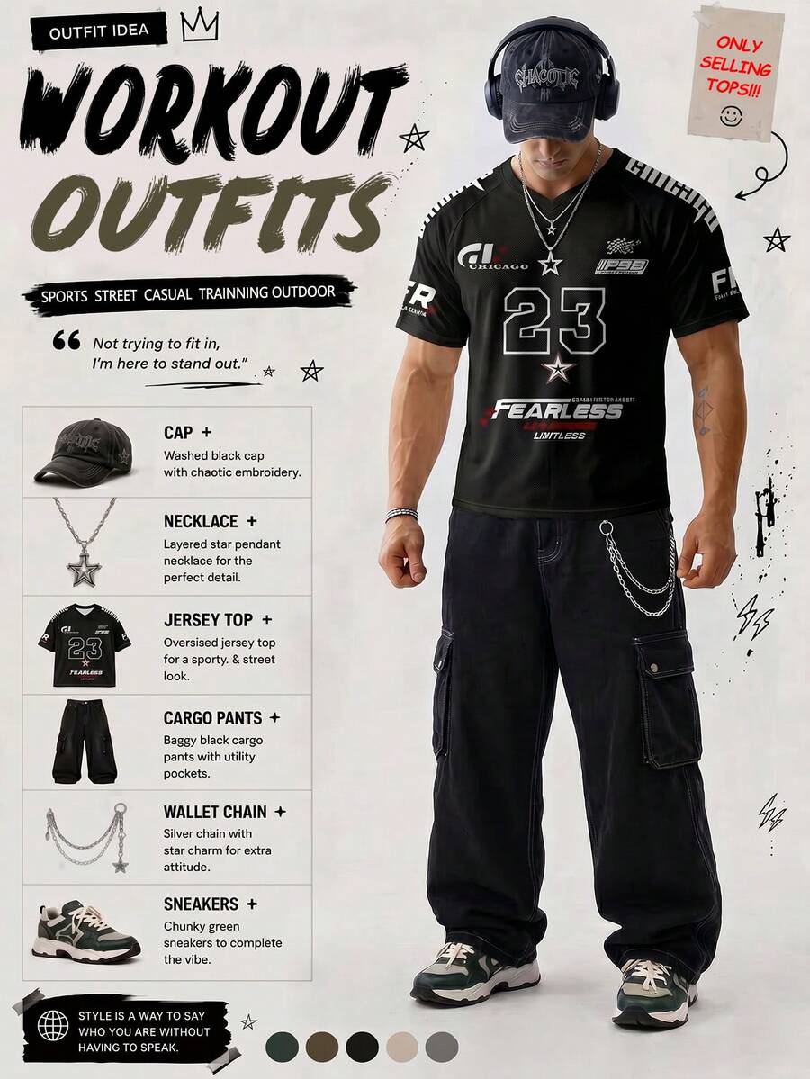 Manfinity Gritte Field Camiseta deportiva de malla con cuello en V y estampado del número 23 para hombres, de secado rápido y transpirable, manga corta para motocross - Multicolor - Ver 1