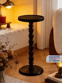 1PC Solid Wood Mobile Round Coffee Table Side Table End Table With Candle Holder Tray Versatile Outdoor Patio Garden Living Room Bedroom Home Decor Sturdy Durable Easy Move Natural Brown Finish Space Saving Organizer Rack - Multicolor - View 1