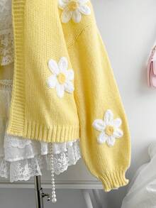 Soleia Women's Floral Pattern Casual Versatile Daily Wear Knit Cardigan,Going Out - Yellow - View 7