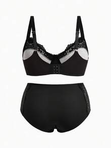 Slumbrini Plus Size Women Knitted Comfortable Lingerie Set - Black - View 2